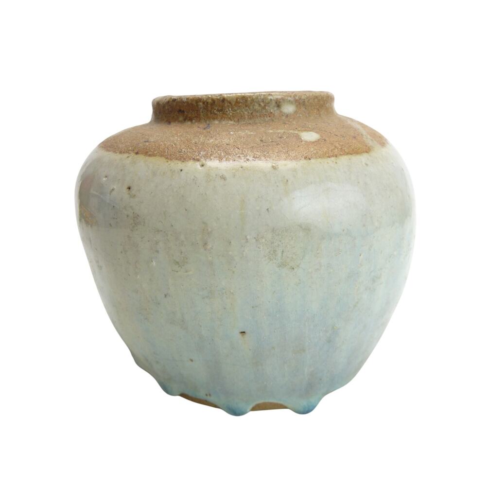 Rustic Antique Blue Glaze Chinese Ginger Raku Cermaic Jar